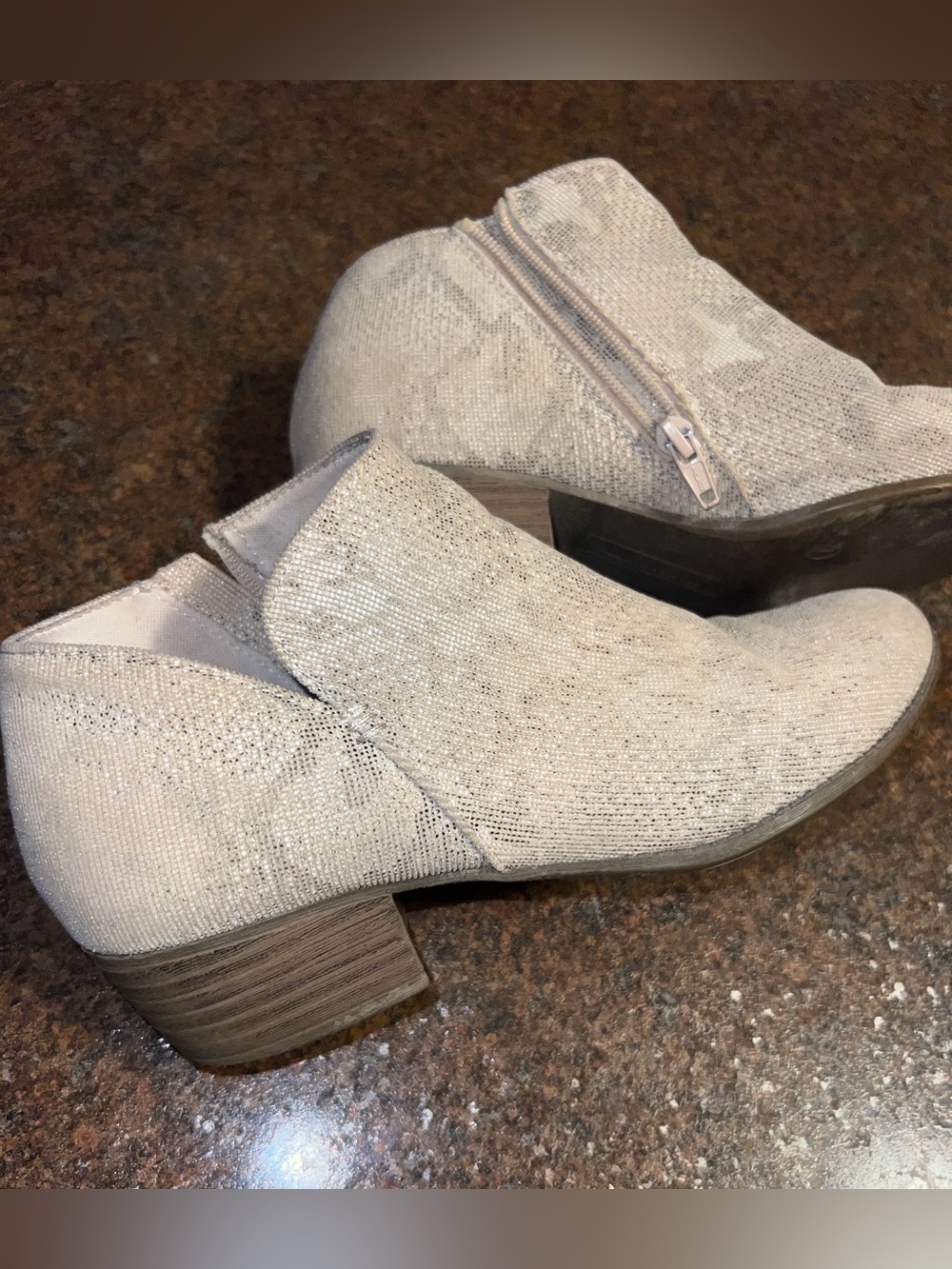 Women's Taupe/blush pink Glitter Ankle Booties - Slip-On Side Zip